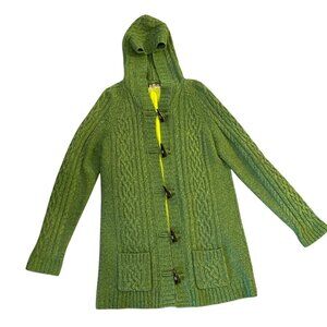 Carrig Donn Green Wool Cardigan Hood Pocket Toggle Buttons Removable Liner Large